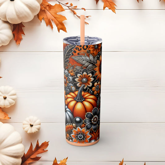 Autumn Elegance Skinny Tumbler with Straw, 20oz