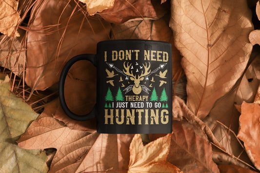 Black Mug - Hunting Therapy Mug: Deer Silhouette, Outdoor Vibe Cup, Gift for Hunters, Earthy Tone Coffee Mug, 11oz 15oz, Microwave - EternalAscension