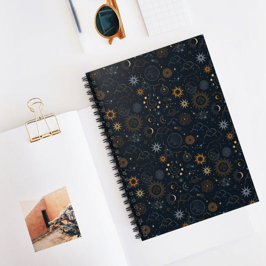 Celestial Notebook - Ruled Line Journal with Sun, Moon, Stars, and Mystical Elements - EternalAscension