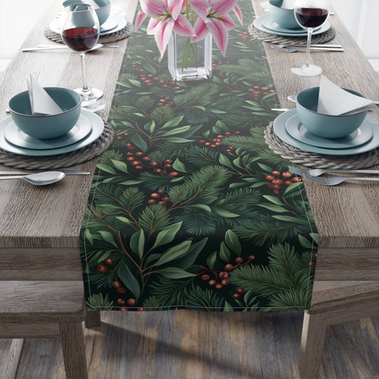 Greenery Table Runner, Festive Dining Decor, Holiday Table Linen, Nature Inspired Centerpiece, Christmas Farmhouse Table Setting, Winter - EternalAscension