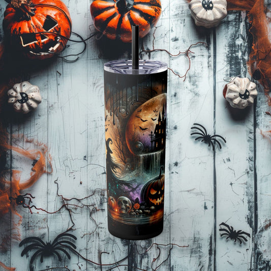 Moonlit Haunt Skinny Tumbler with Straw, 20oz - EternalAscension