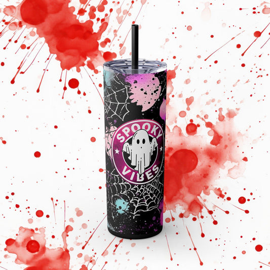 👻🕸️Spooky Vibes Skinny Tumbler with Straw, 20oz - EternalAscension