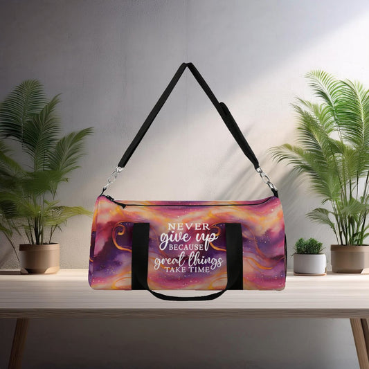 Swirling Duffel Bag - Never Give Up Inspirational Quote - EternalAscension